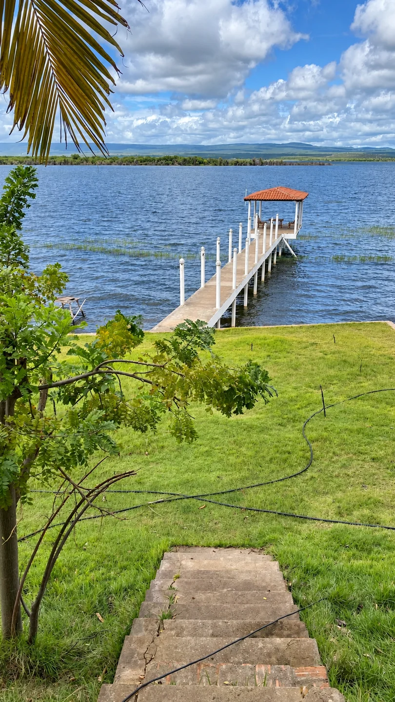 Píer e jardim da Chácara Paulinelly à beira do São Francisco